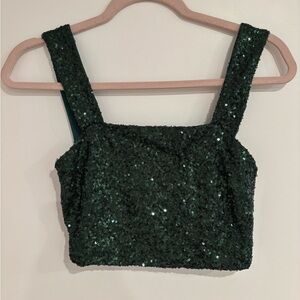 Sequined Square-Neck Crop Top